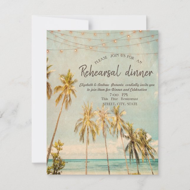 Invitation Dîner de répétition Retro Beach Palms (Devant)