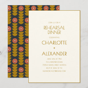 Invitation Dîner de répétition rétro vintage floral marine mo