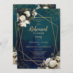 Invitation Dîner de répétition romantique Floral Gold Wreath