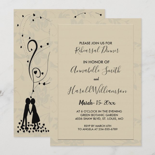 Invitation Dîner de répétition romantique moderne (Devant / Derrière)