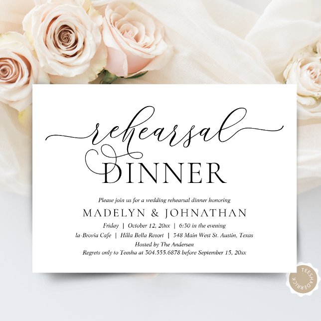 Invitation Dîner de répétition romantique moderne, Mariage (The Night Before, Wedding Rehearsal Dinner, Brunch or Lunch Invitation Card, in Modern Classy theme)