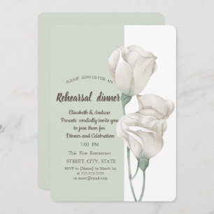 Invitation Dîner de répétition Rose aux fleurs blanches chic