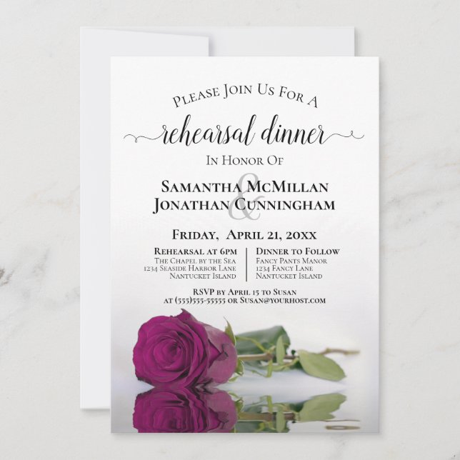 Invitation Dîner de répétition Rose Cassis Purple Mariage (Devant)