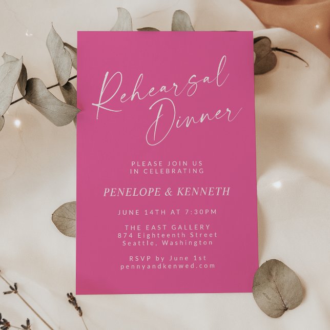 Invitation Dîner de répétition rose chaud écriture moderne mi (Créateur téléchargé)