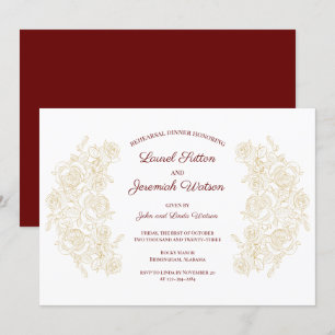 Invitation Dîner de répétition Rose d'or et de Bourgogne élég