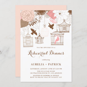 Invitation Dîner de répétition rose et Brown