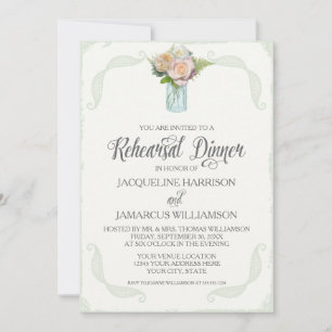 Invitation Dîner de répétition Rose Floral Mason Jar Typograp