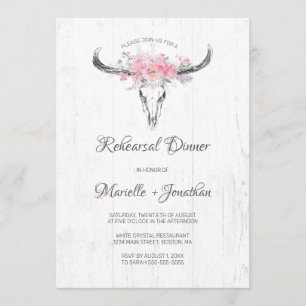 Invitation Dîner de répétition rose florale Boho de la vache