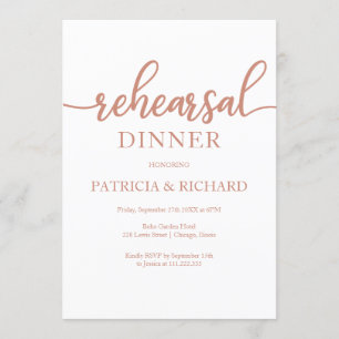 Invitation Dîner de répétition rose Gold Elegant Calligraphy