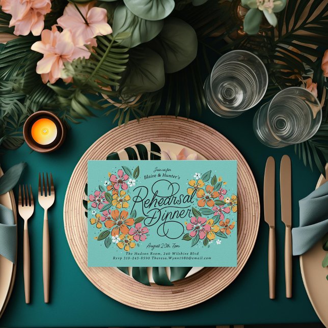 Invitation Dîner De Répétition Rose Orange Florals (Créateur téléchargé)