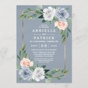 Invitation Dîner de répétition rose pâle bleu Dusty Gold