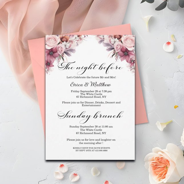 Invitation Dîner de répétition rose pâle et brunch du dimanch (Créateur téléchargé)