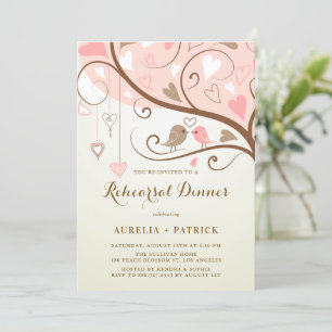 Invitation Dîner de répétition rose vintage Lovebirds