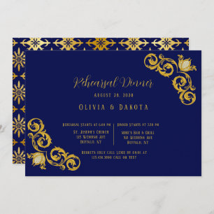 Invitation Dîner de répétition Royal Blue and Gold Mariage