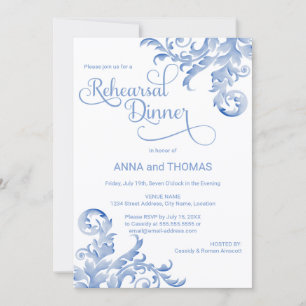 Invitation Dîner de répétition Royal Blue Watercolor