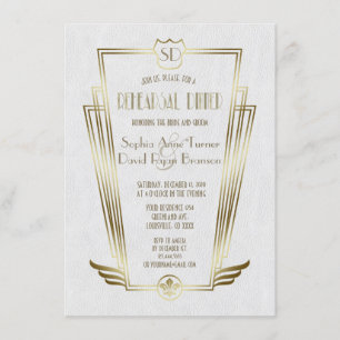 Invitation Dîner de répétition Royal Gold Art Deco