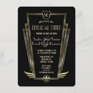 Invitation Dîner de répétition Royal Gold Black Art Deco