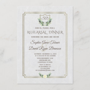 Invitation Dîner de répétition Royal Gold Crest Lush Green