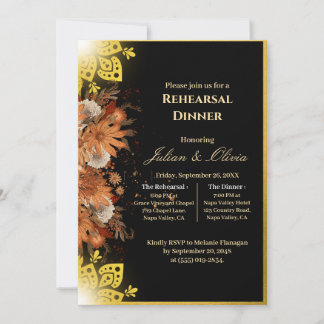 Invitation Dîner de répétition Royal Luxe Noir et Or