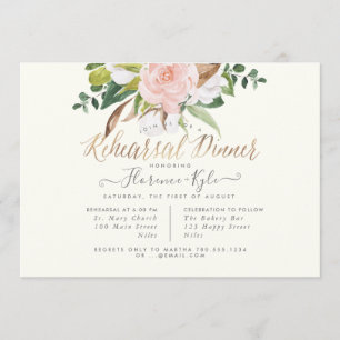 Invitation Dîner de répétition Rustic Cotton Rose Magnolia
