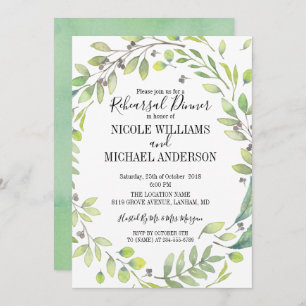 Invitation Dîner de répétition RUSTIC Green watercolor WREATH