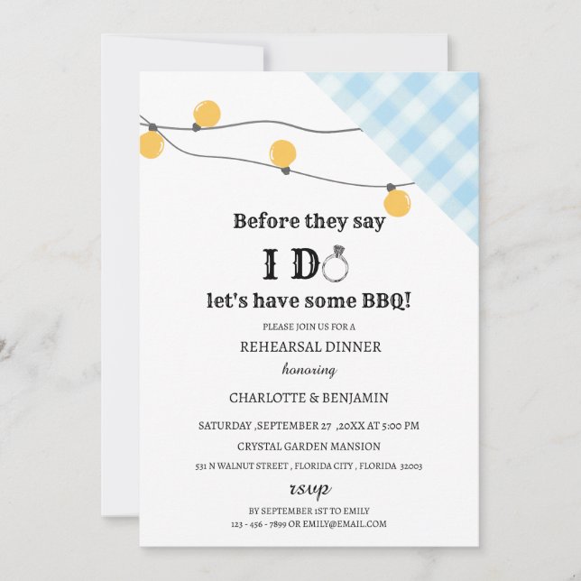Invitation Dîner de répétition Rustic I Do BBQ (Devant)