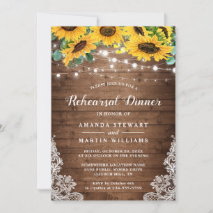 Invitation Dîner de répétition Rustique à cordes de tournesol
