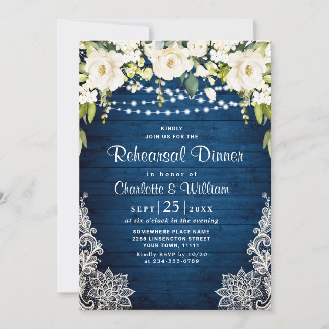 Invitation Dîner de répétition rustique aux élégantes roses b (Devant)
