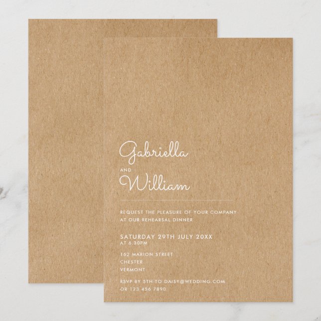 Invitation Dîner de répétition rustique avec écriture minimal (Devant / Derrière)