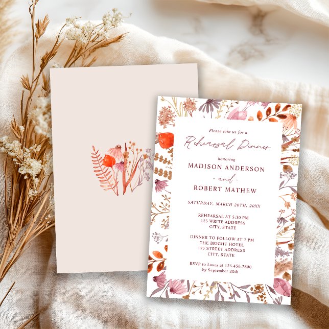 Invitation Dîner de répétition Rustique Boho Chic Bege Fleurs (Créateur téléchargé)