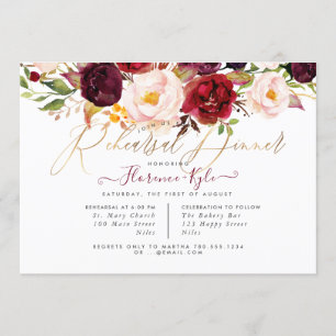 Invitation Dîner de répétition rustique Boho Marsala Blush Pe