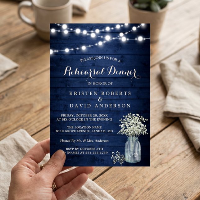 Invitation Dîner de répétition rustique de minuit sous des lu (Créateur téléchargé)