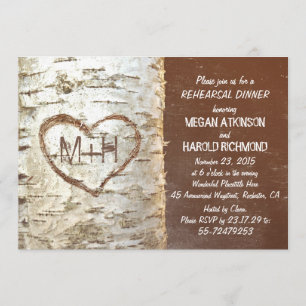 Invitation Dîner de répétition rustique du coeur de l'écorce