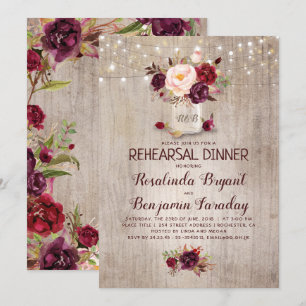Invitation Dîner de répétition rustique du Mason Floral de Bo