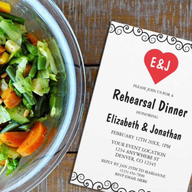 Invitation Dîner de répétition Rustique du monogramme du coeu (Créateur téléchargé)