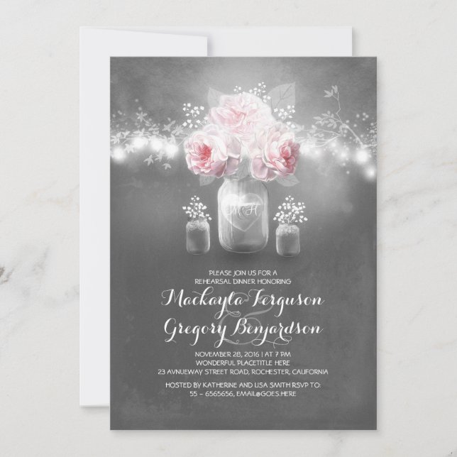 Invitation Dîner de répétition rustique en bocal de Chalkboar (Devant)