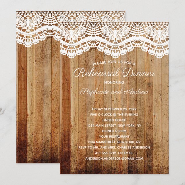 Invitation Dîner de répétition rustique en bois blanc avec de (Devant / Derrière)