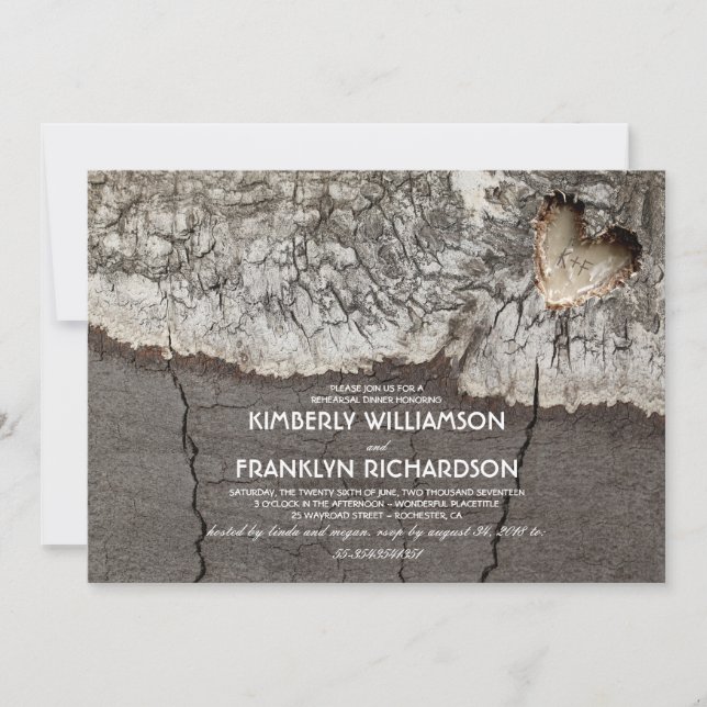 Invitation Dîner de répétition Rustique en bois sculpté (Devant)