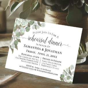 Invitation Dîner de répétition rustique Eucalyptus et verdure