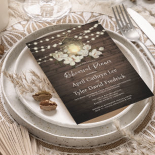 Invitation Dîner de répétition Rustique Floral Wood Lights