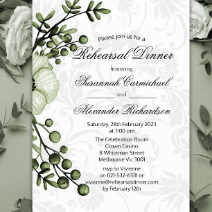 Invitation Dîner de répétition Rustique Green Bouquet et Dama