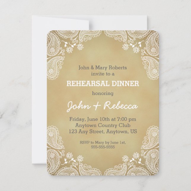 Invitation Dîner de répétition rustique Invitation, White Pai (Devant)