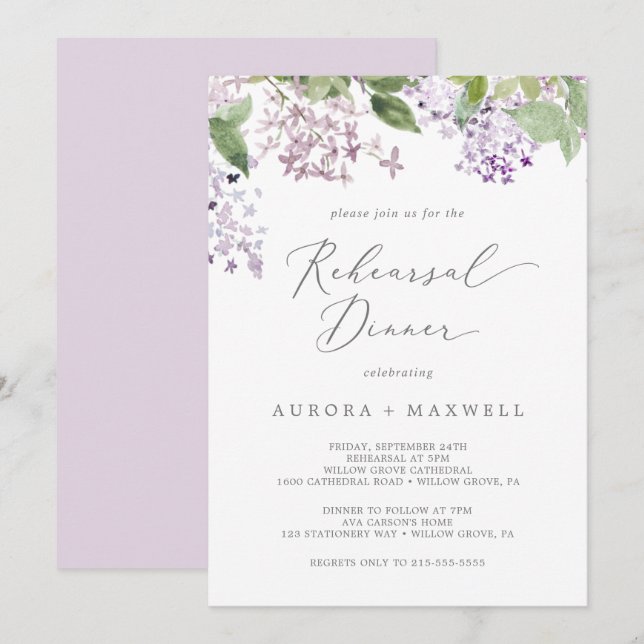 Invitation Dîner de répétition Rustique Lilac (Devant / Derrière)