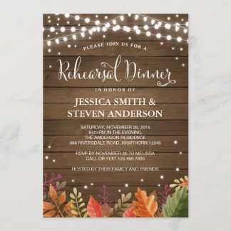 Invitation Dîner de répétition rustique, mariage de automne