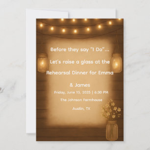 Invitation Dîner de répétition Rustique Mason Jar & String Li