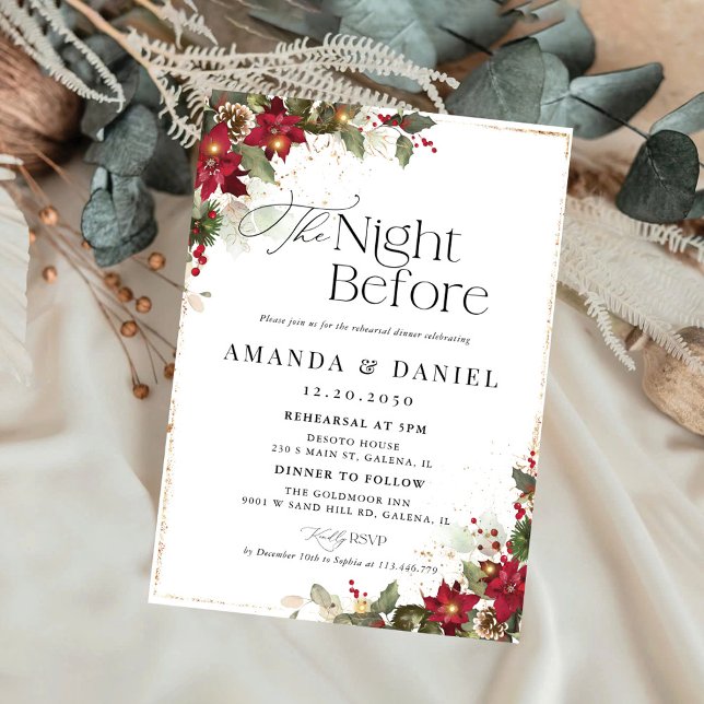 Invitation Dîner de répétition Rustique Pine Poinsettia Invit (Créateur téléchargé)