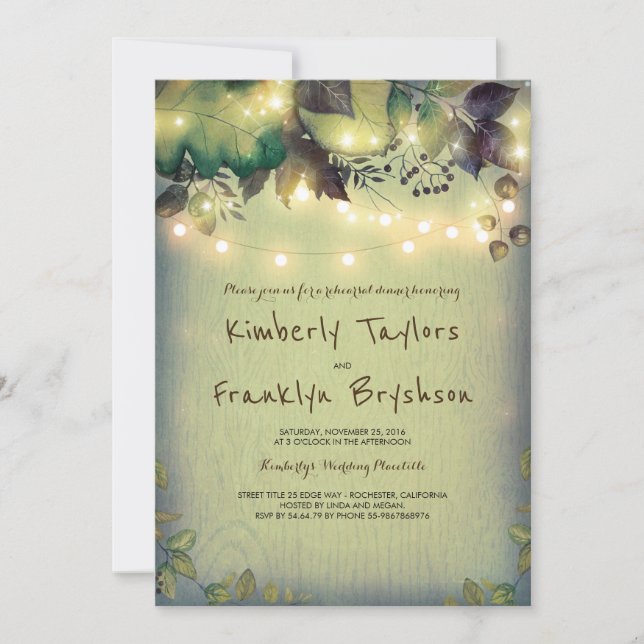 Invitation Dîner de répétition Rustique Woodland Barn Lights (Devant)