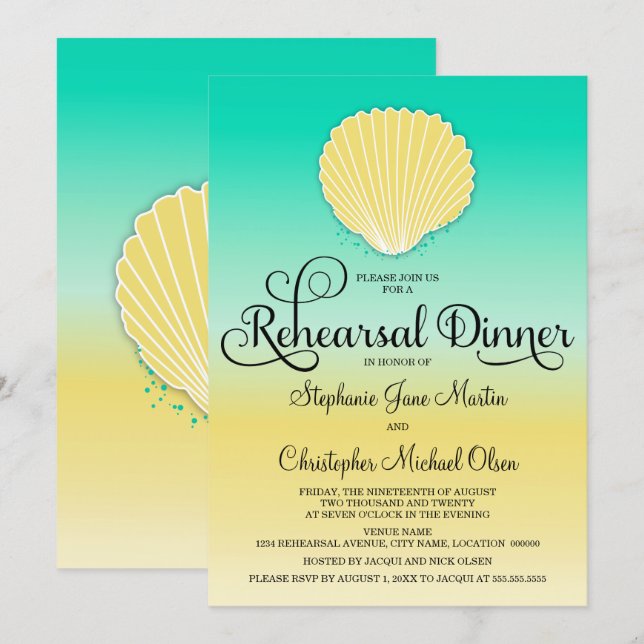 Invitation Dîner de répétition Sand & Sea Seashell Color Ombr (Devant / Derrière)