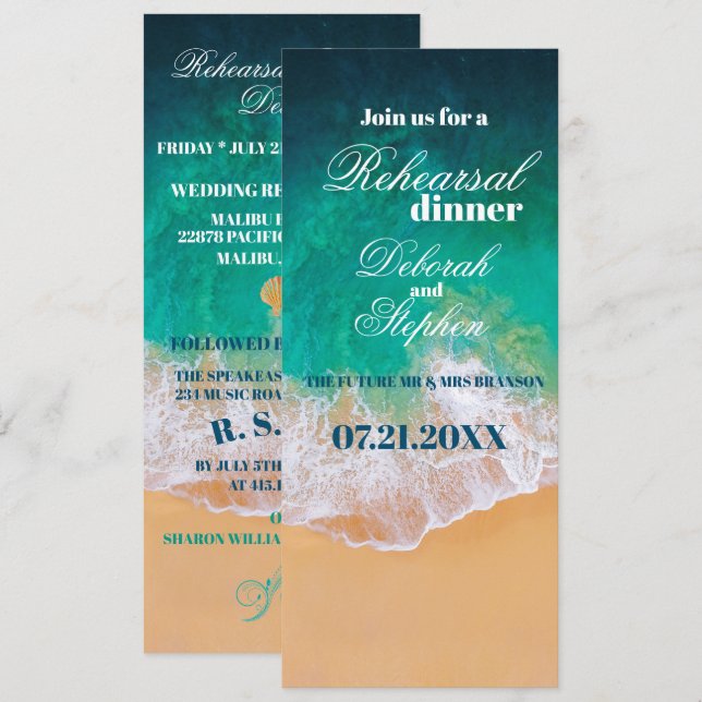 Invitation Dîner de répétition Sandy Beach Ocean Waves (Devant / Derrière)