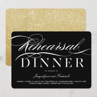 Invitation Dîner de répétition Script Gold Parties scintillan